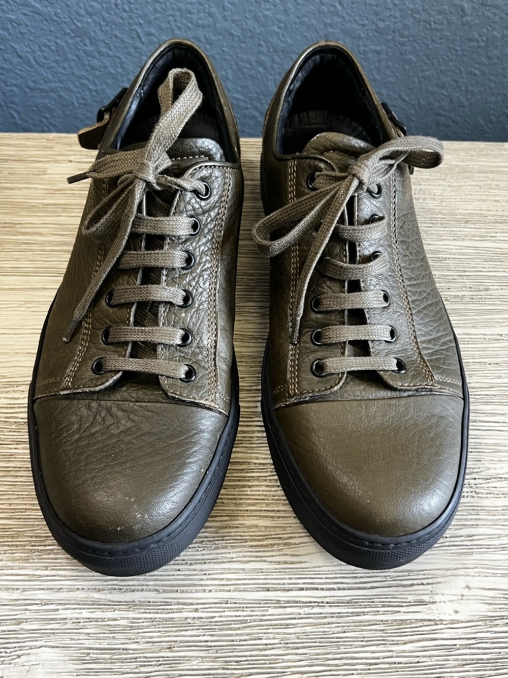 Belstaff Olive Leather Low-Top Sneakers with Black Sole - Picture 2 of 10